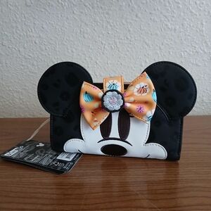 Nwt Loungefly Disney Minnie Mouse Cosplay Floral Pumpkin Flap Wallet